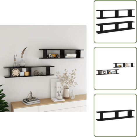 The Living Store Estantes de pared 2 uds madera contrachapada negro 105x18x20 cm - Estantería de madera