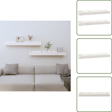 The Living Store Estantes de pared 2 uds madera maciza de pino blanco 80x12x9 cm - Estantería de madera