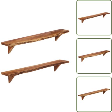 The Living Store Estantes de pared 2 unidades madera maciza acacia 110x20x18 cm - Estantería de madera
