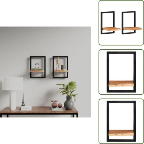 The Living Store Estantes de pared 2 unidades madera maciza acacia 25x25x35 cm - Estanterías de madera