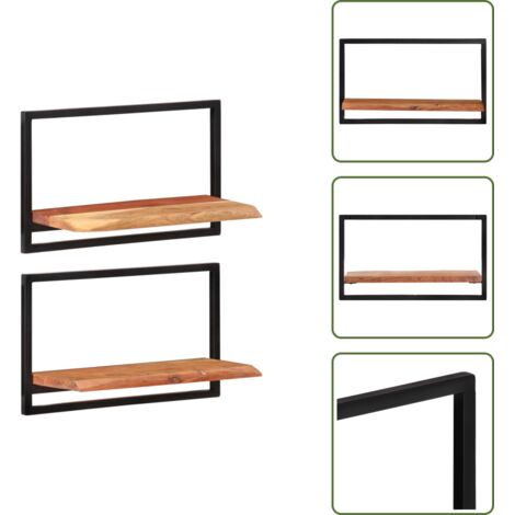 The Living Store Estantes de pared 2 unidades madera maciza acacia 60x25x35 cm - Estanterías de madera