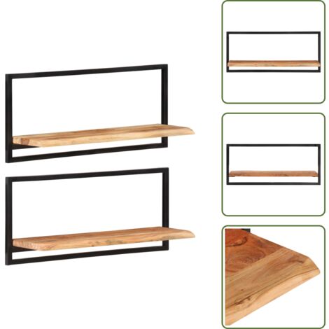 The Living Store Estantes de pared 2 unidades madera maciza acacia 80x25x35 cm - Estanterías de madera