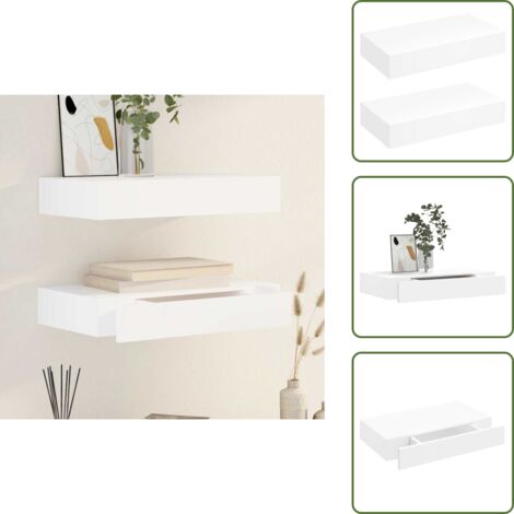 The Living Store Estantes de pared flotantes con cajones 2 uds blanco 48 cm - Estantería colgante