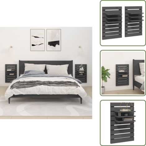 The Living Store Estantes mesitas de pared 2 uds madera maciza de pino gris - Mesitas de noche