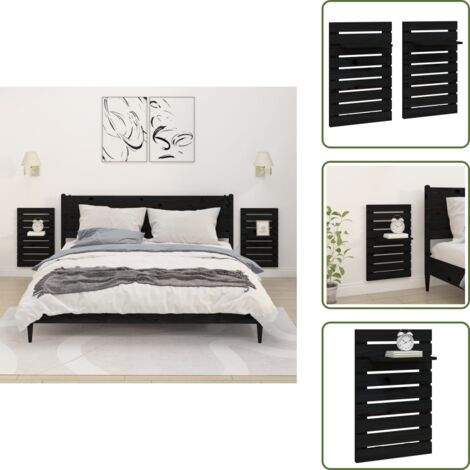 The Living Store Estantes mesitas de pared 2 uds madera maciza de pino negro - Mesitas de noche
