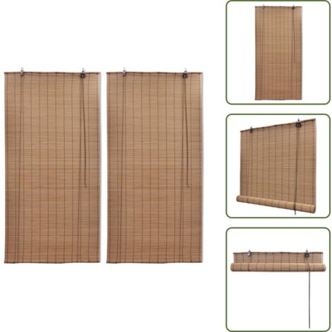 The Living Store Estor enrollable de bambú 2 unidades marrón 80x160 cm - Estores de bambú