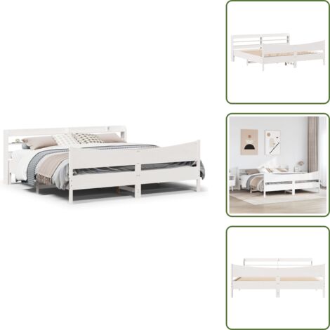 The Living Store Estructura cama cabecero madera maciza pino blanco 180x200 cm - Cabecero de cama