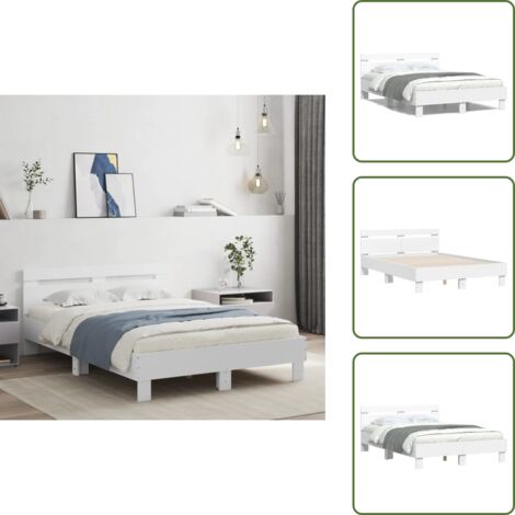 The Living Store Estructura cama con cabecero madera ingeniería blanco 135x190cm - Estructura de cama