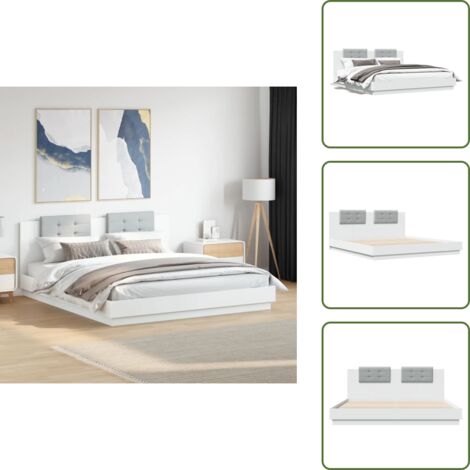 The Living Store Estructura cama con cabecero madera ingeniería blanco 160x200cm - Estructura de cama