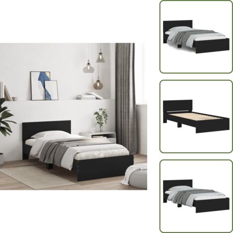 The Living Store Estructura cama con cabecero madera ingeniería negro 100x200 cm - Estructura de cama
