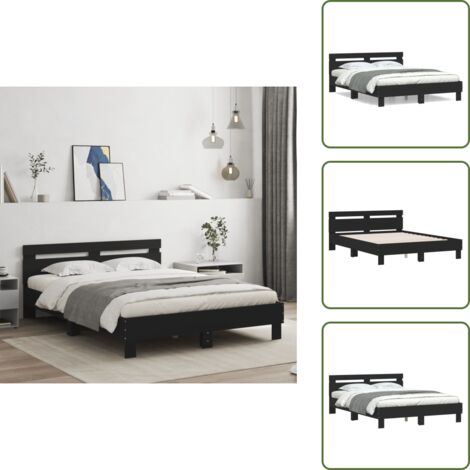 The Living Store Estructura cama con cabecero madera ingeniería negro 150x200 cm - Estructura de cama