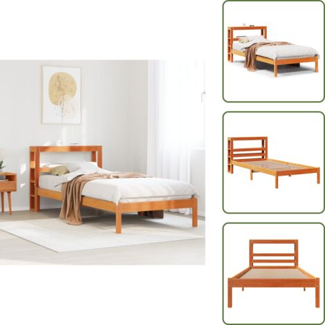 The Living Store Estructura cama con cabecero madera pino marrón cera 100x200 cm - Estructura de cama