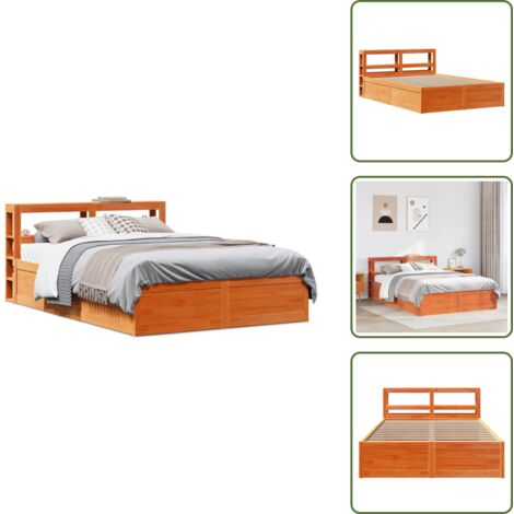 The Living Store Estructura cama con cabecero madera pino marrón cera 140x200 cm - Estructura de cama