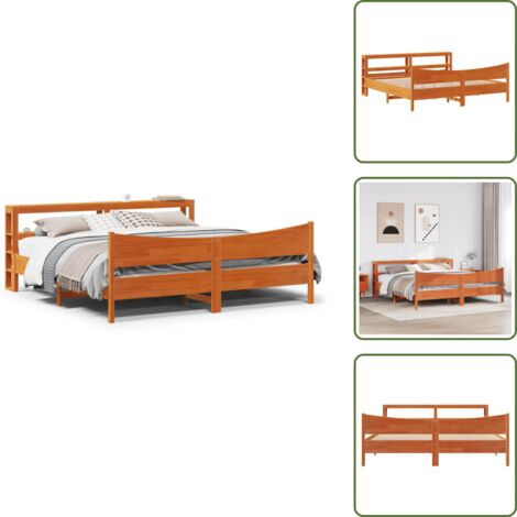 The Living Store Estructura cama con cabecero madera pino marrón cera 180x200 cm - Estructura de cama