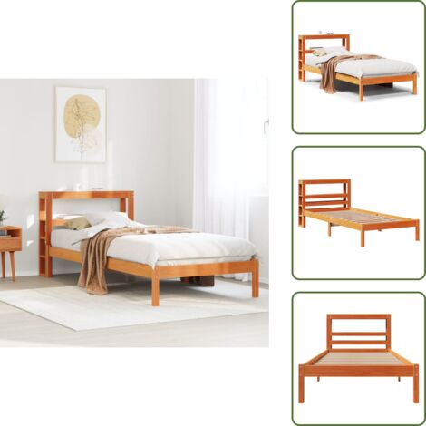 The Living Store Estructura cama con cabecero madera pino marrón cera 75x190 cm - Cabecero de cama