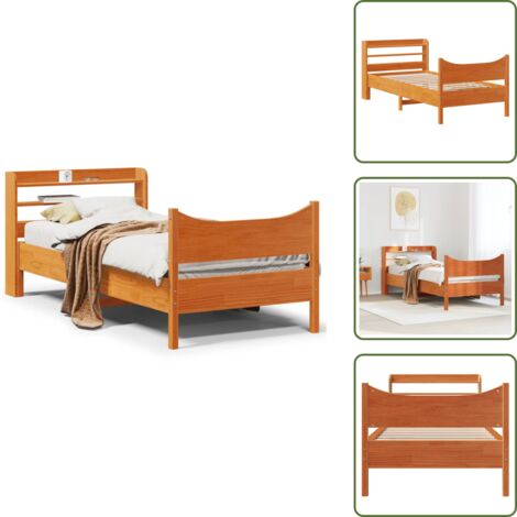 The Living Store Estructura cama con cabecero madera pino marrón cera 75x190 cm - Estructura de cama