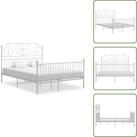 The Living Store Estructura cama con cabecero sin colchón metal blanco 140x200cm - Estructura de cama
