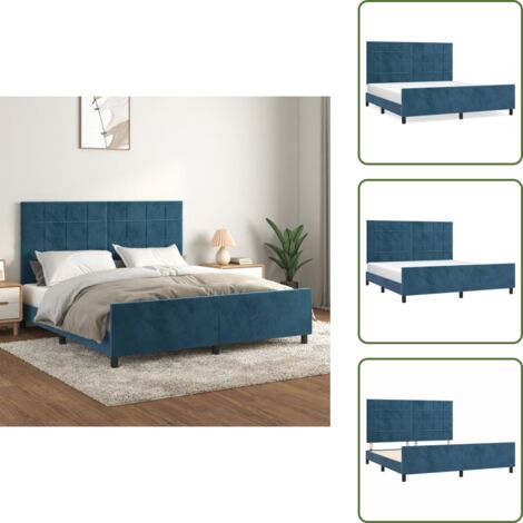 The Living Store Estructura cama con cabecero terciopelo azul oscuro 180x200 cm - Estructura de cama