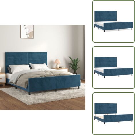 The Living Store Estructura cama con cabecero terciopelo azul oscuro 180x200 cm - Estructura de cama
