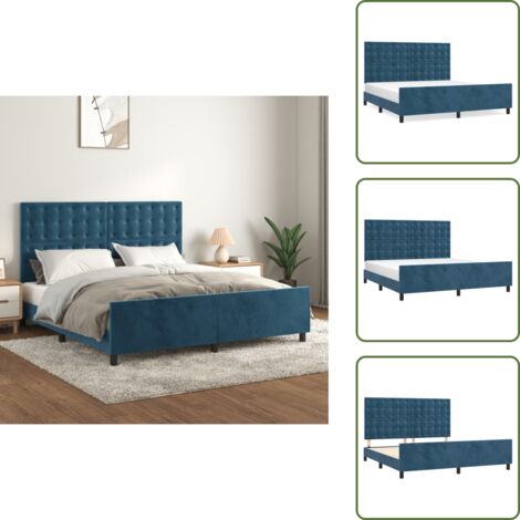 The Living Store Estructura cama con cabecero terciopelo azul oscuro 180x200 cm - Estructura de cama