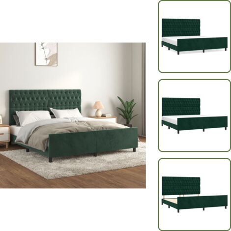The Living Store Estructura cama con cabecero terciopelo verde oscuro 180x200 cm - Estructura de cama
