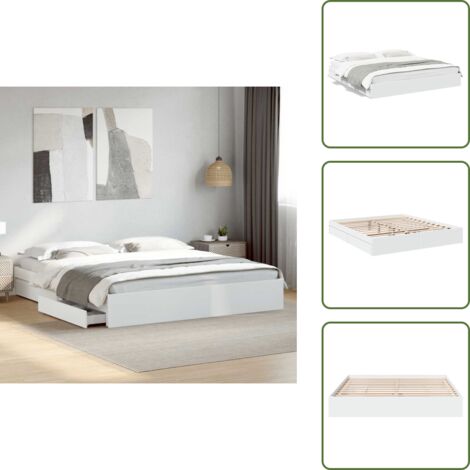The Living Store Estructura cama con cajones madera ingeniería blanca 180x200 cm - Estructura de cama