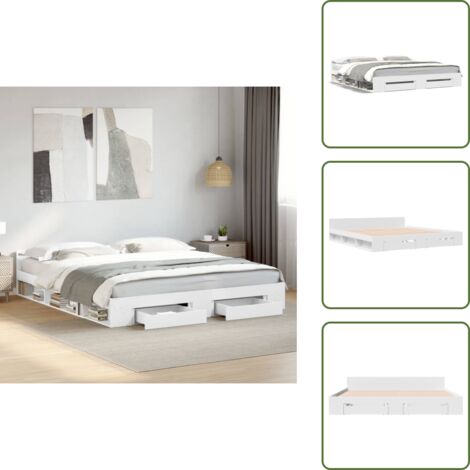 The Living Store Estructura cama con cajones madera ingeniería blanca 180x200 cm - Estructura de cama