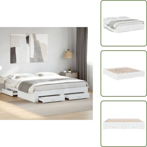 The Living Store Estructura cama con cajones madera ingeniería blanca 180x200 cm - Estructura de cama