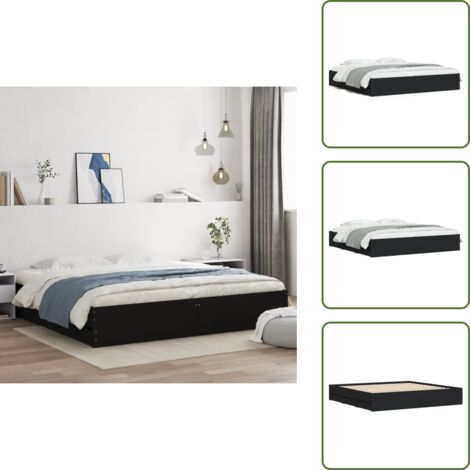 The Living Store Estructura cama con cajones madera ingeniería negra 160x200 cm - Estructura de cama