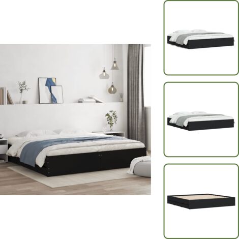The Living Store Estructura cama con cajones madera ingeniería negra 180x200 cm - Estructura de cama