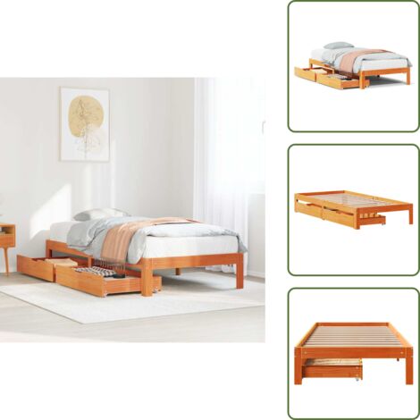 The Living Store Estructura cama con cajones madera maciza pino marrón 90x190 cm - Estructura de cama