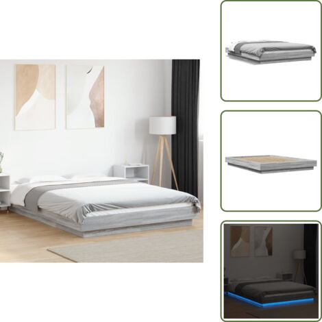 The Living Store Estructura cama con luces LED madera gris Sonoma 135x190 cm - Estructura de cama