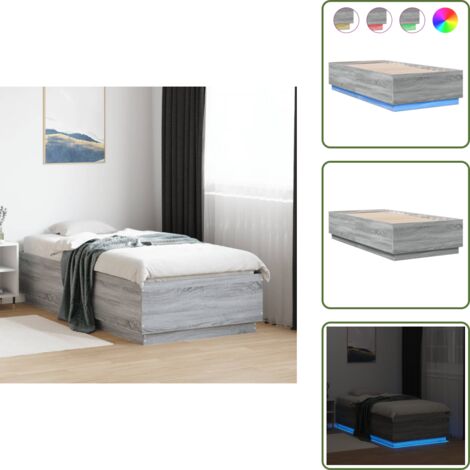 The Living Store Estructura cama con luces LED madera gris Sonoma 90x190 cm - Estructura de cama