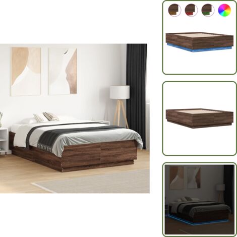 The Living Store Estructura cama con luces LED madera roble marrón 135x190 cm - Estructura de cama