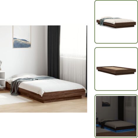 The Living Store Estructura cama con luces LED madera roble marrón 90x190 cm - Estructura de cama