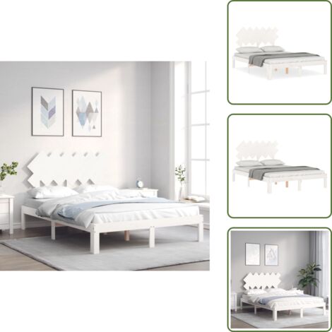 The Living Store Estructura cama de matrimonio con cabecero madera maciza blanco - Estructura de cama
