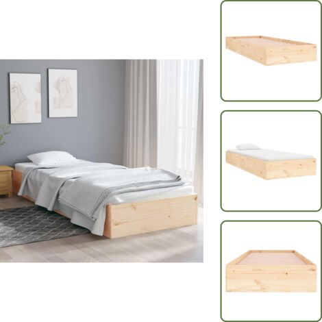 The Living Store Estructura cama individual sin colchón madera maciza 75x190 cm - Estructura de cama