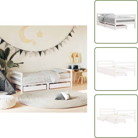 The Living Store Estructura cama infantil y cajones madera pino blanco 80x160 cm - Estructura de cama