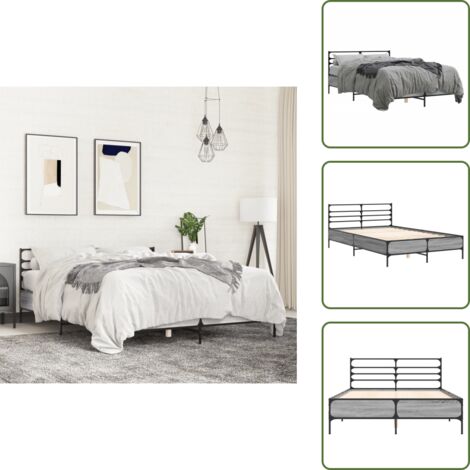 The Living Store Estructura cama madera ingeniería metal gris Sonoma 120x190 cm - Estructura de cama