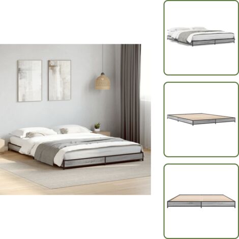 The Living Store Estructura cama madera ingeniería metal gris Sonoma 120x200 cm - Estructura de cama