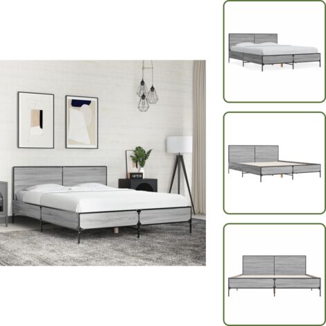 The Living Store Estructura cama madera ingeniería metal gris Sonoma 120x200 cm - Estructura de cama
