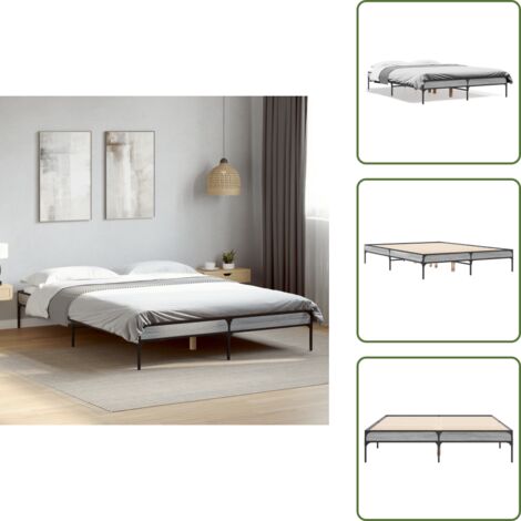 The Living Store Estructura cama madera ingeniería metal gris Sonoma 135x190 cm - Estructura de cama