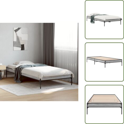 The Living Store Estructura cama madera ingeniería metal gris Sonoma 90x200 cm - Estructura de cama