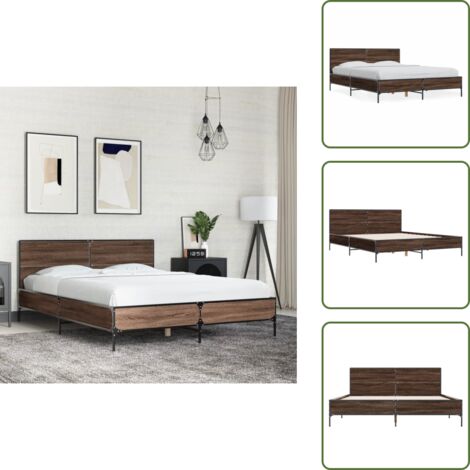 The Living Store Estructura cama madera ingeniería metal marrón roble 120x200 cm - Estructura de cama