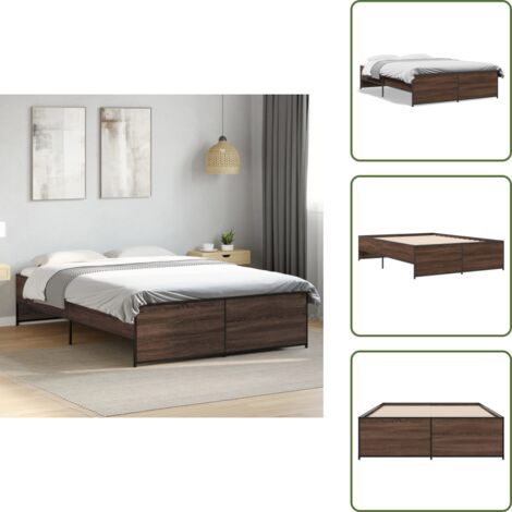 The Living Store Estructura cama madera ingeniería metal marrón roble 120x200 cm - Estructura de cama