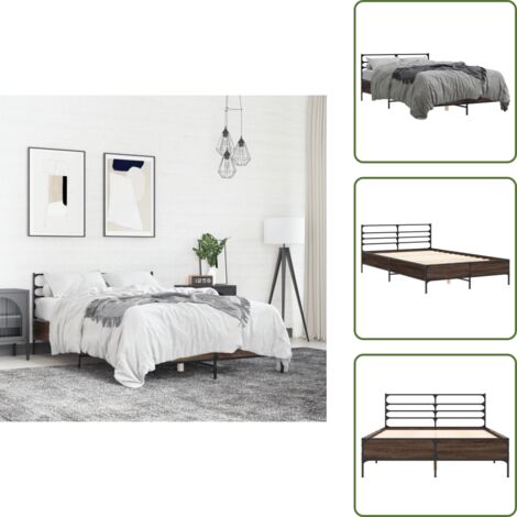 The Living Store Estructura cama madera ingeniería metal marrón roble 120x200 cm - Estructura de cama