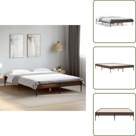 The Living Store Estructura cama madera ingeniería metal marrón roble 135x190 cm - Estructura de cama
