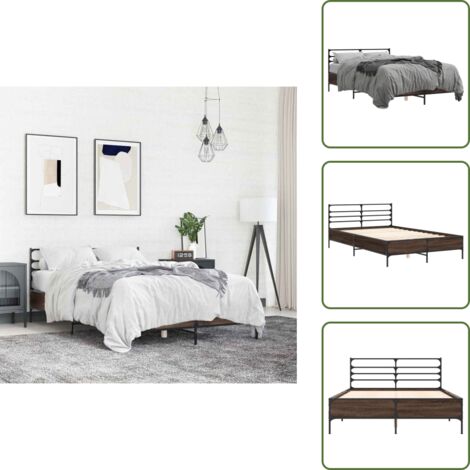 The Living Store Estructura cama madera ingeniería metal marrón roble 140x190 cm - Estructura de cama
