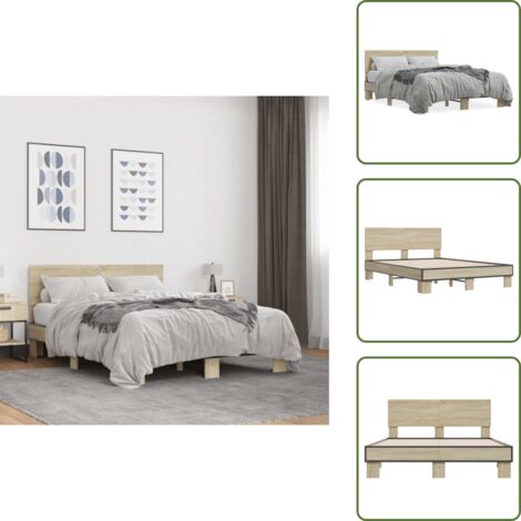 The Living Store Estructura cama madera ingeniería metal roble Sonoma 120x200 cm - Estructura de cama