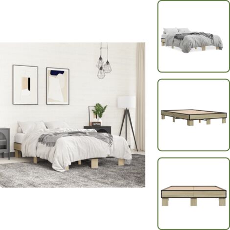 The Living Store Estructura cama madera ingeniería metal roble Sonoma 120x200 cm - Estructura de cama